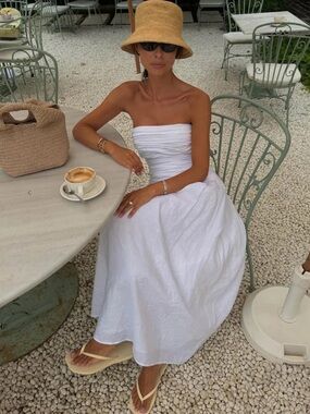 White Linen Strapless Dress